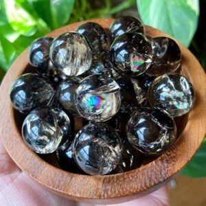 Smokey Quartz Mini Crystal Sphere with Rainbows. Crystals for Stress/Anxiety
